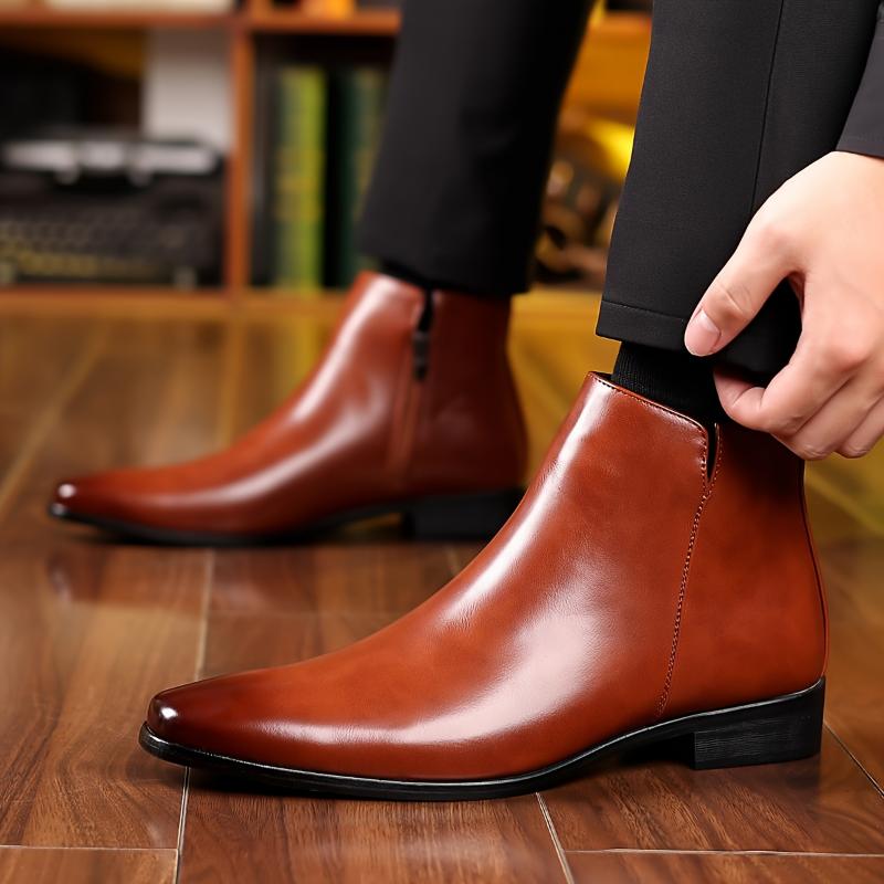 Plus Size Men's Solid Colour Chelsea Boots With Side Zipper, Comfy Non Slip Durable Rubber Sole Shes For Men's Outdoor Activities