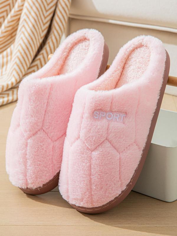 Women's Letter Pattern Plush Slippers, Casual Soft Comfortable Home Slippers, Warm Slippers for Indoor & Outdoor Use for Fall & Winter