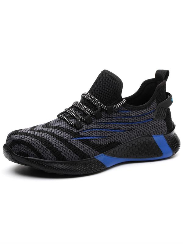 Men's 1 Pair Striped Pattern Lace Up Low Top Safety Shoes, Casual Comfortable Breathable Work Shoes for Daily Wear, Non-slip Anti-spill Shoes for Men