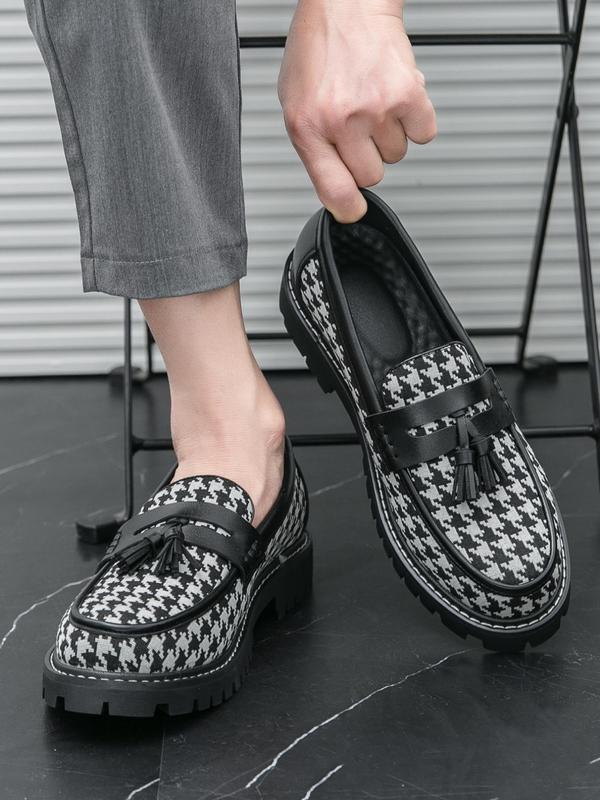 Men's Fashionable Houndstooth Pattern Tassel Decor Loafers, Casual Comfortable Loafers for Daily Wear, Fashion Shoes for Party, Daily Clothing Decor