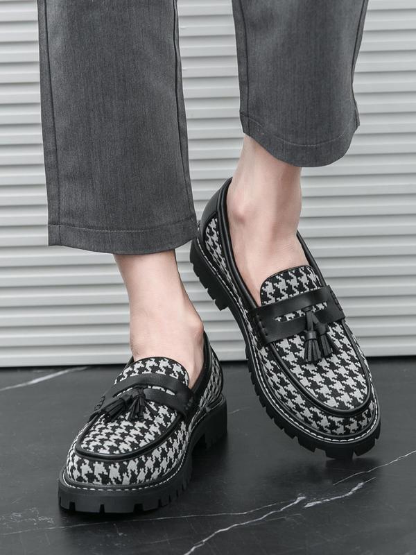 Men's Fashionable Houndstooth Pattern Tassel Decor Loafers, Casual Comfortable Loafers for Daily Wear, Fashion Shoes for Party, Daily Clothing Decor