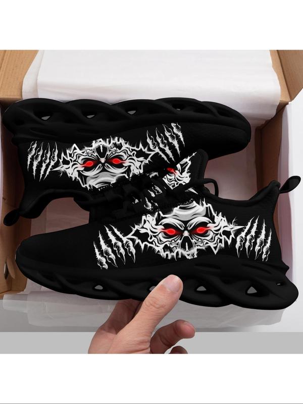 Men's 1 Pair Fashionable Casual Skull Claw Print Lace Up Low Top Sneakers, Lightweight Breathable Comfortable Sports Running Shoes, Male All-match Round Toe Shoes for Daily Wear