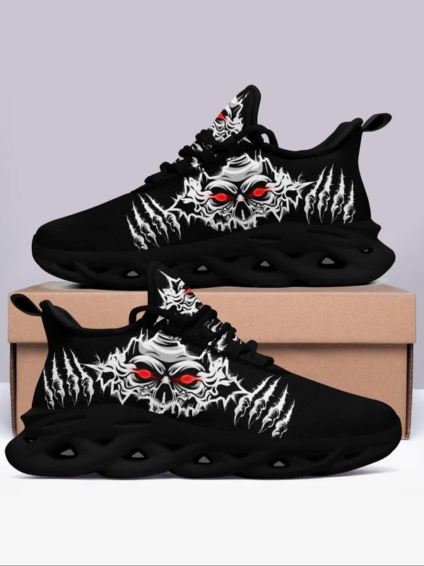 Men's 1 Pair Fashionable Casual Skull Claw Print Lace Up Low Top Sneakers, Lightweight Breathable Comfortable Sports Running Shoes, Male All-match Round Toe Shoes for Daily Wear