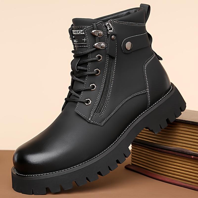 Men's Fashion Motorcycle Boots, Waterproof, Non-Slip, Wear-Resistant High Top LASE-up Boots, Synthetic Leather Upper, Suitable for Outdoor, Autumn and Winter