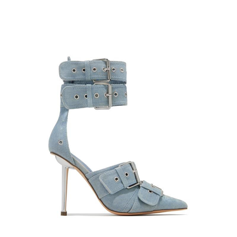 Kora Ankle Strap Pumps - Denim