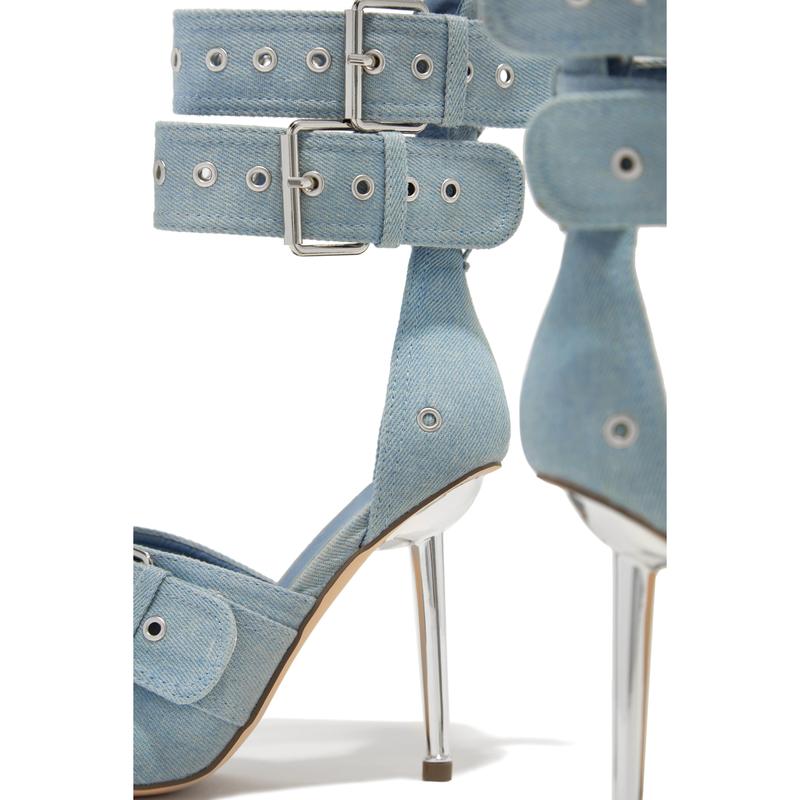 Kora Ankle Strap Pumps - Denim