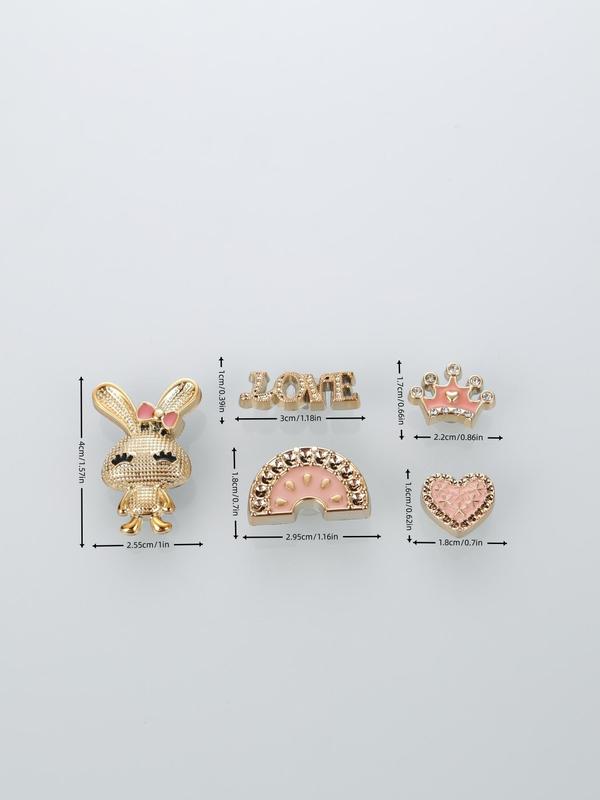 Cute Rabbit & Heart Design Shoe Charms, Rhinestone Decorated Shoe Decoration Charms, Fashionable Shoes Decoration for Women & Girls