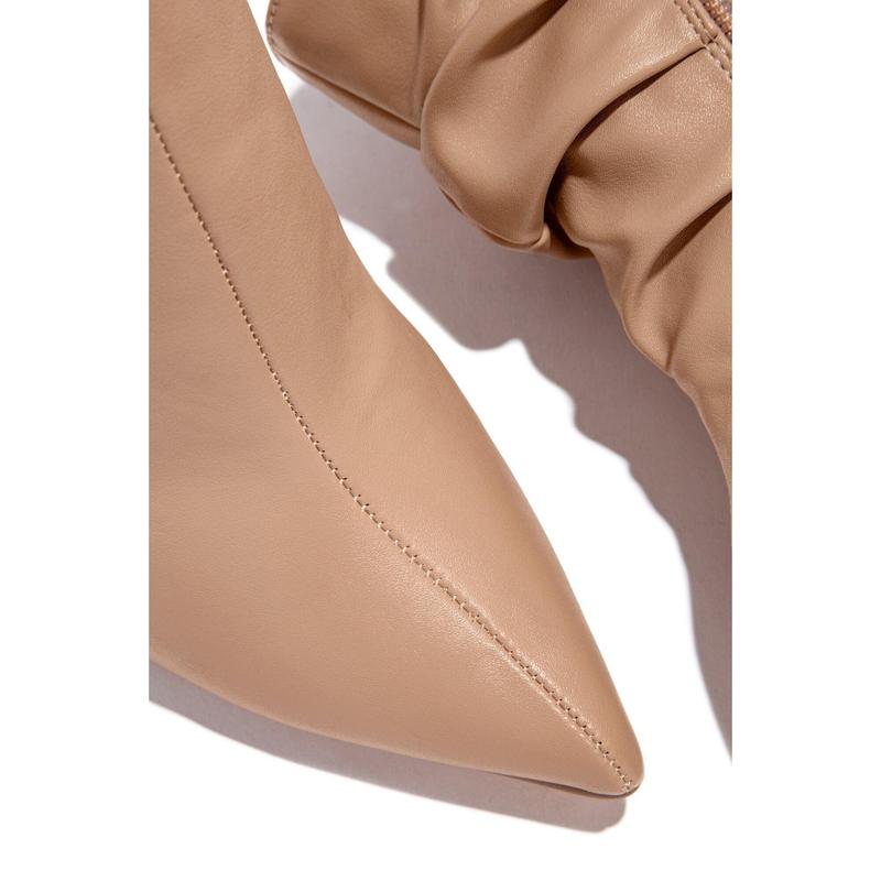 So Flirty Ruched Detailed Ankle Heel Boots - Nude