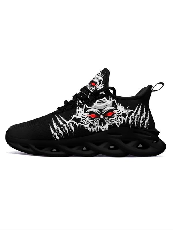 Men's 1 Pair Fashionable Casual Skull Claw Print Lace Up Low Top Sneakers, Lightweight Breathable Comfortable Sports Running Shoes, Male All-match Round Toe Shoes for Daily Wear