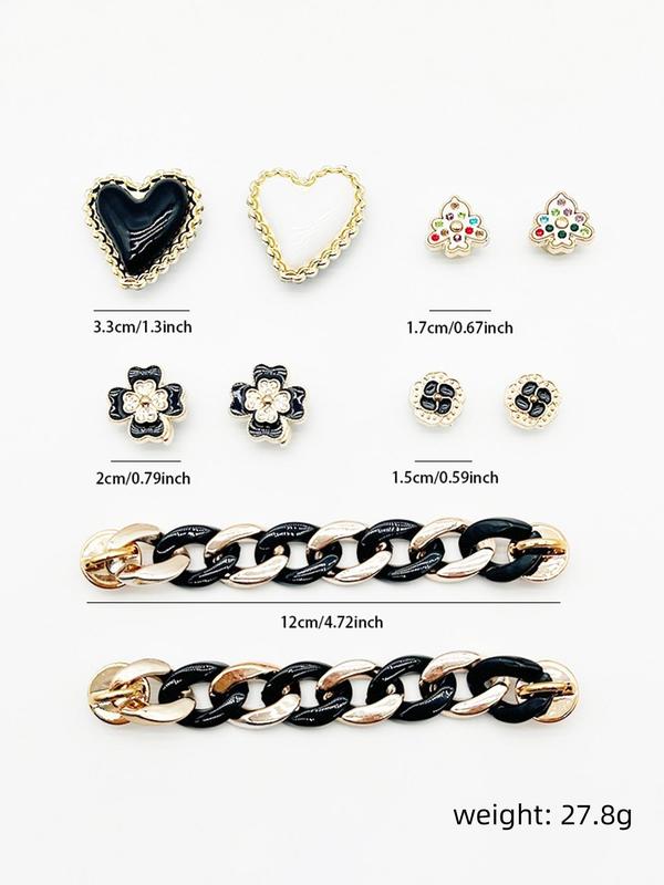 Heart & Geometric Design Shoe Charms, Fashionable Shoes Decorations for Women & Girls, DIY Shoes Accessories for Clogs