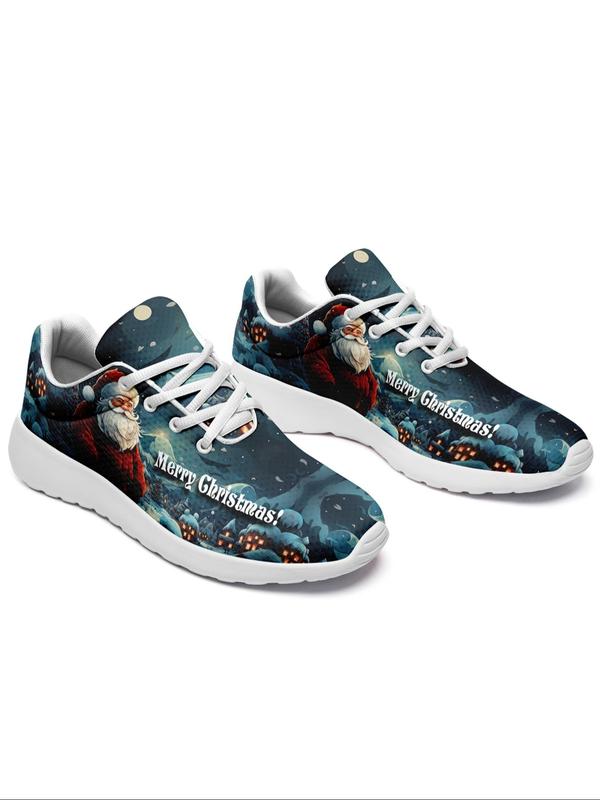 Men's Christmas Print Lace Up Front Sneakers, Casual Comfortable Soft Sole Sports Running Shoes, Male All-match Round Toe Shoes for Daily Wear