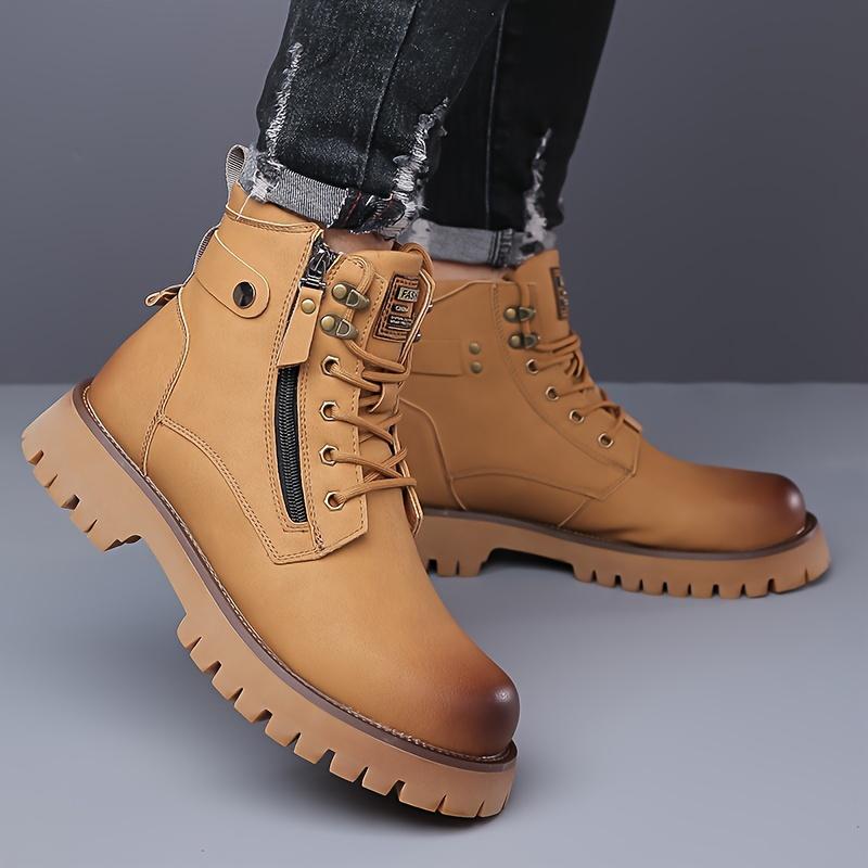 Men's Fashion Motorcycle Boots, Waterproof, Non-Slip, Wear-Resistant High Top LASE-up Boots, Synthetic Leather Upper, Suitable for Outdoor, Autumn and Winter