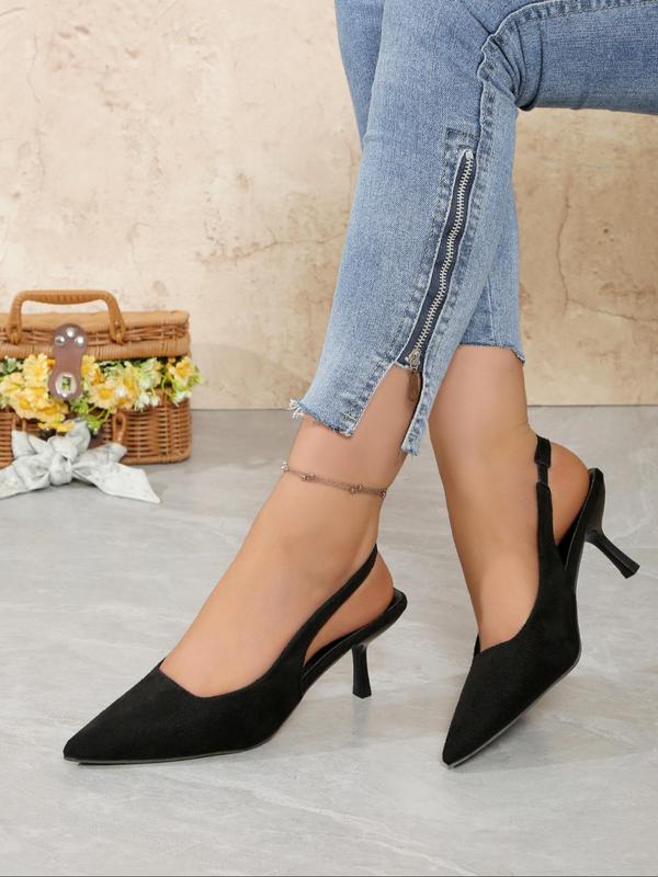 New 2024 Fashionable Pointed Toe Slip on Kitten Heels, Elegant Solid Color Sandals for Party, Daily Clothing Decor for Women & Girls