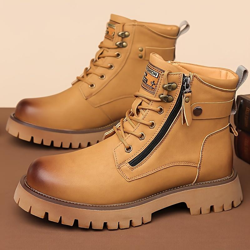 Men's Fashion Motorcycle Boots, Waterproof, Non-Slip, Wear-Resistant High Top LASE-up Boots, Synthetic Leather Upper, Suitable for Outdoor, Autumn and Winter