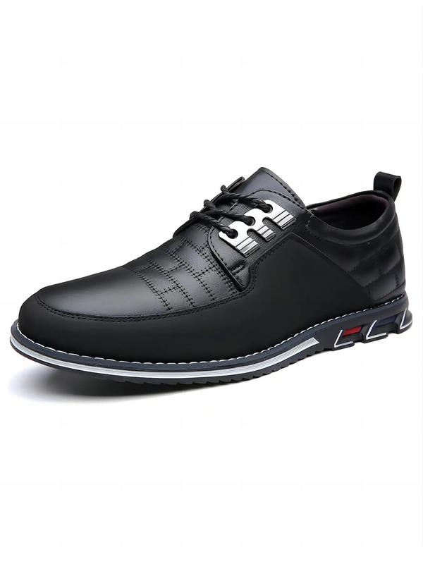 Men's Business Solid Color Patchwork Design Lace up Front Pu Leather Shoes, Fashionable Comfortable Slip-on Loafers for Work Office, Plaid Embroidered Flat Shoes