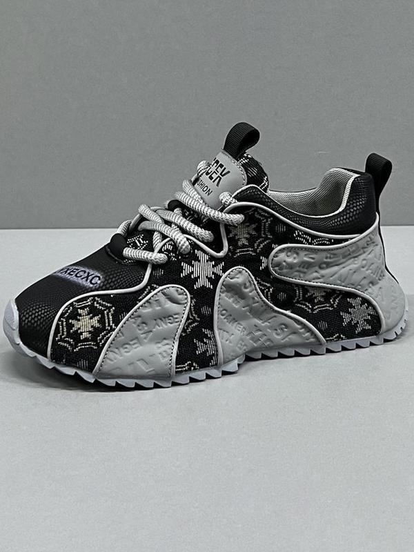 Men's Fashionable Patchwork Print Lace Up Low Top Sneakers, Casual Comfortable Breathable Sports Running Shoes, Male All-match Round Toe Shoes for Daily Wear