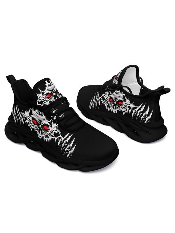 Men's 1 Pair Fashionable Casual Skull Claw Print Lace Up Low Top Sneakers, Lightweight Breathable Comfortable Sports Running Shoes, Male All-match Round Toe Shoes for Daily Wear