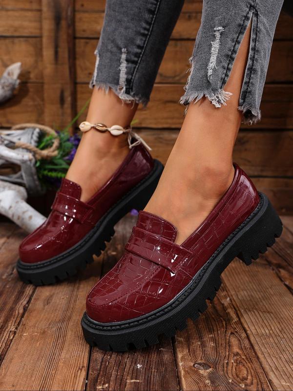 Women's Fashionable Solid Color Slip on Loafers, Casual Comfortable Round Toe Platform Shoes for Daily Wear, All Match Commuter Shoes for Work & Daily