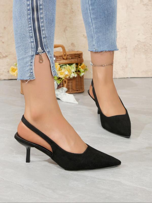 New 2024 Fashionable Pointed Toe Slip on Kitten Heels, Elegant Solid Color Sandals for Party, Daily Clothing Decor for Women & Girls