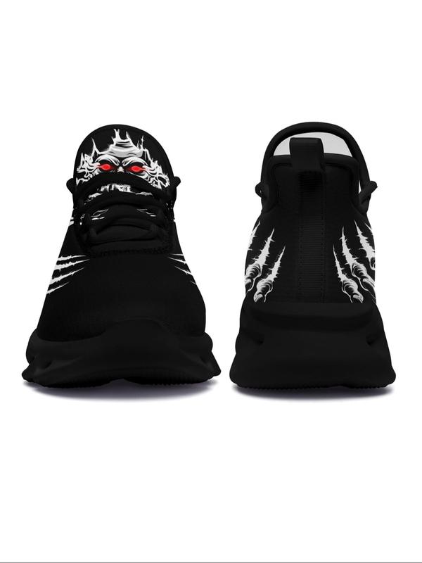 Men's 1 Pair Fashionable Casual Skull Claw Print Lace Up Low Top Sneakers, Lightweight Breathable Comfortable Sports Running Shoes, Male All-match Round Toe Shoes for Daily Wear