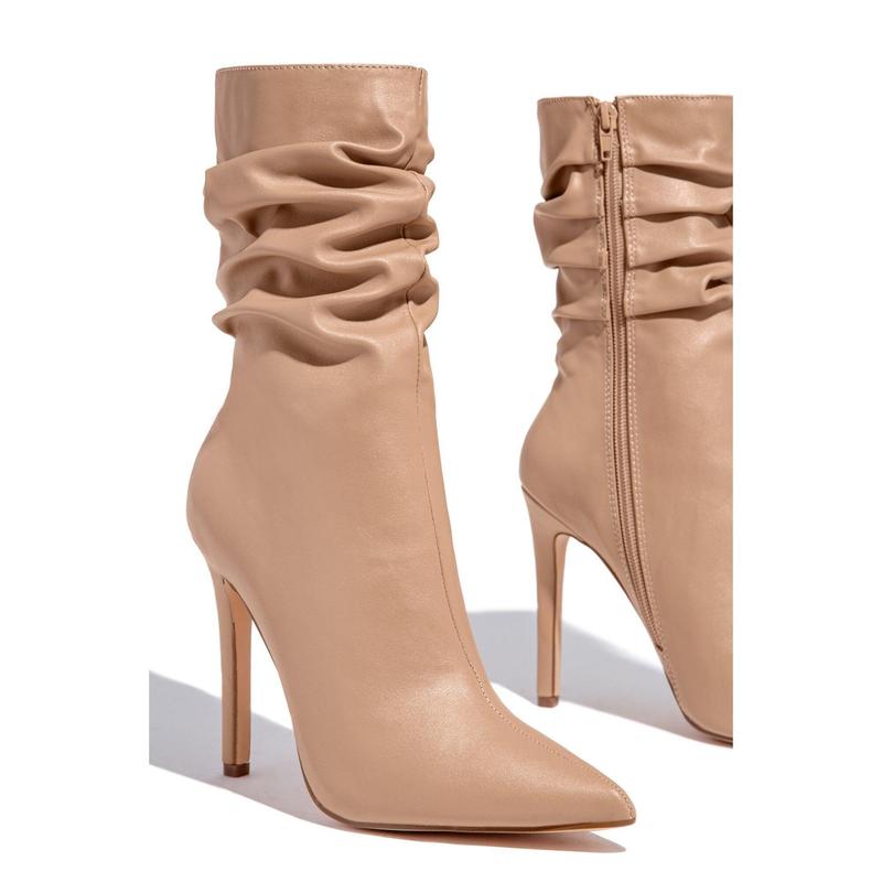 So Flirty Ruched Detailed Ankle Heel Boots - Nude