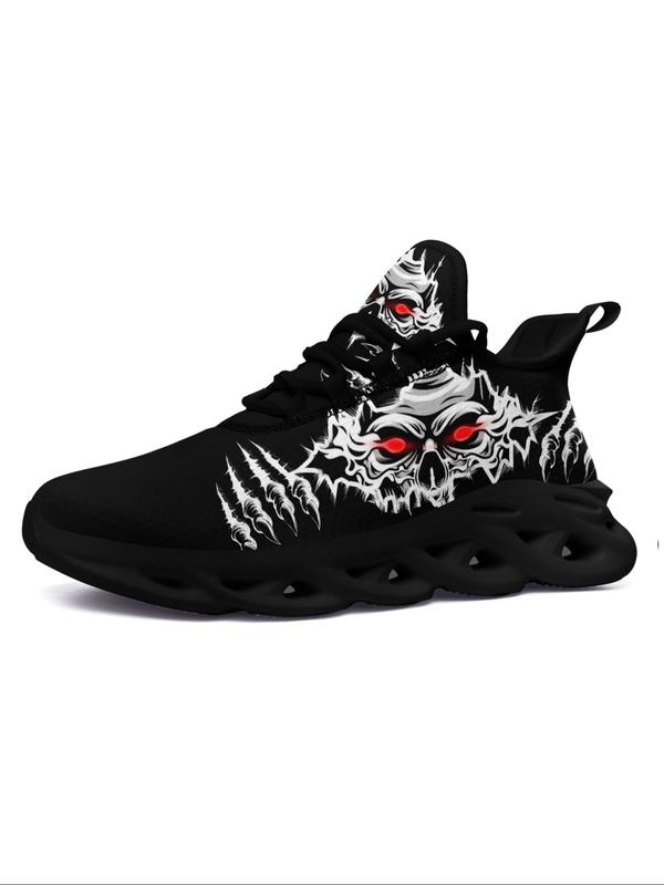 Men's 1 Pair Fashionable Casual Skull Claw Print Lace Up Low Top Sneakers, Lightweight Breathable Comfortable Sports Running Shoes, Male All-match Round Toe Shoes for Daily Wear