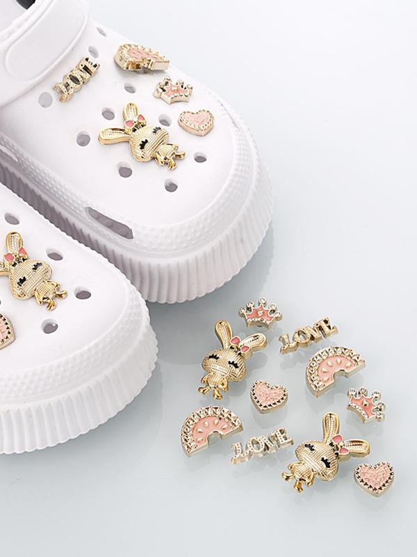 Cute Rabbit & Heart Design Shoe Charms, Rhinestone Decorated Shoe Decoration Charms, Fashionable Shoes Decoration for Women & Girls