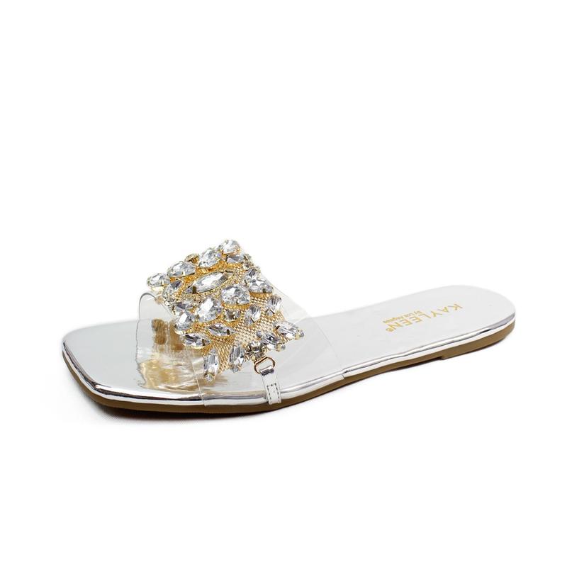 NIZIA-1 Womens Sandals Clear Rhinestone Embellished Slip On Open Toe