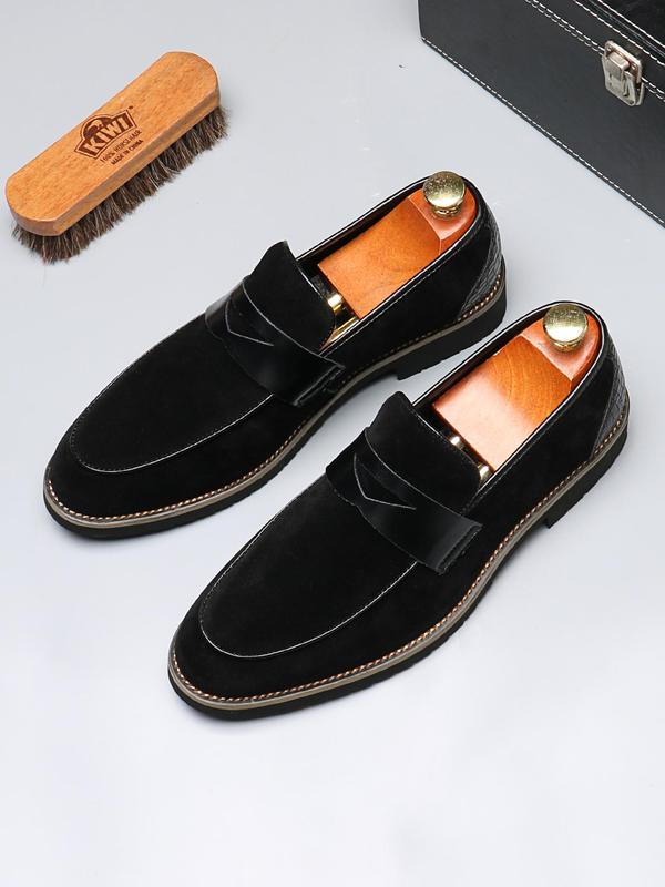 Men's Business Style Solid Color Slip on Loafer Shoes, Fashionable Pointed Toe Patched Design Dress Shoes for Work Office, Male All-match Commuter Shoes for Daily Wear