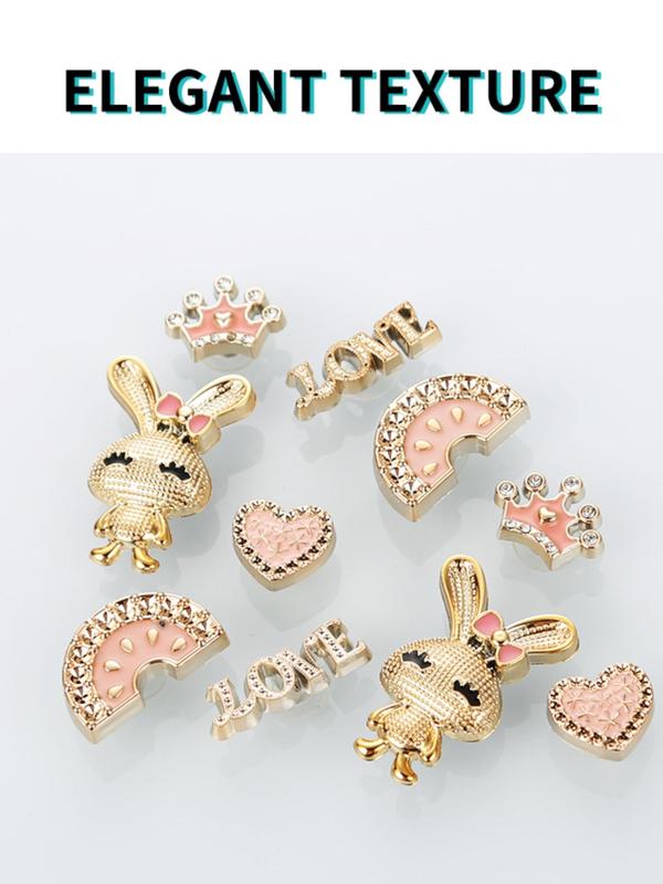 Cute Rabbit & Heart Design Shoe Charms, Rhinestone Decorated Shoe Decoration Charms, Fashionable Shoes Decoration for Women & Girls