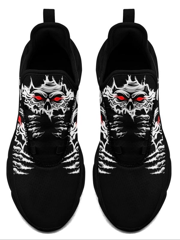 Men's 1 Pair Fashionable Casual Skull Claw Print Lace Up Low Top Sneakers, Lightweight Breathable Comfortable Sports Running Shoes, Male All-match Round Toe Shoes for Daily Wear