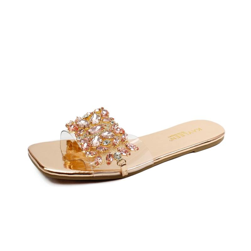 NIZIA-1 Womens Sandals Clear Rhinestone Embellished Slip On Open Toe