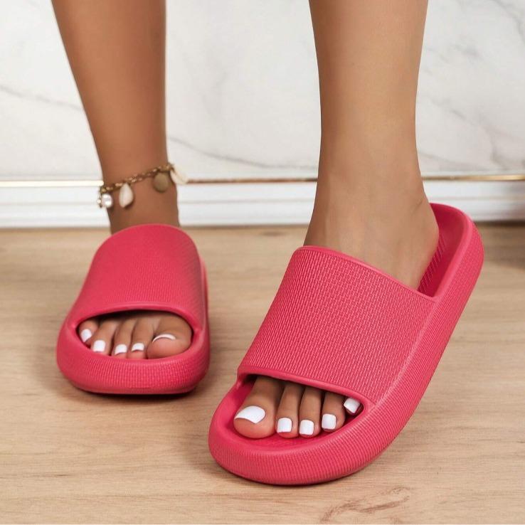 Women's Simple Summer 2024 Solid Color Soft Non-slip Slides, Casual Comfortable Thick Sole Home Slippers, Lightweight & Breathable Slides for indoor & Outdoor Wear,Girl's Walking Shoes, Footwear