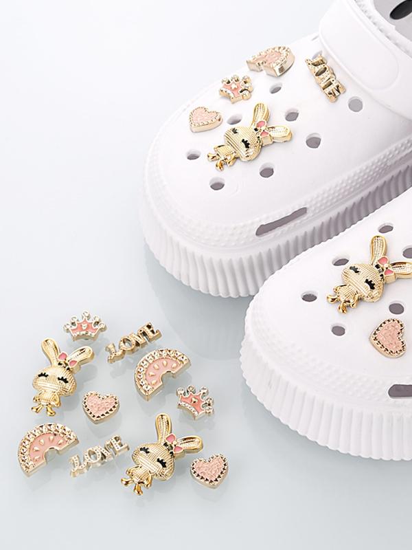 Cute Rabbit & Heart Design Shoe Charms, Rhinestone Decorated Shoe Decoration Charms, Fashionable Shoes Decoration for Women & Girls