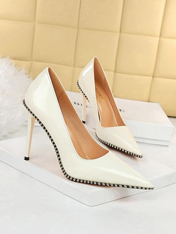 Women's Fashionable Rivet Decorated Stiletto Heels, Elegant Pointed Toe High Heel Shoes for Party, Banquet, Daily Clothing Decor for Women & Girls