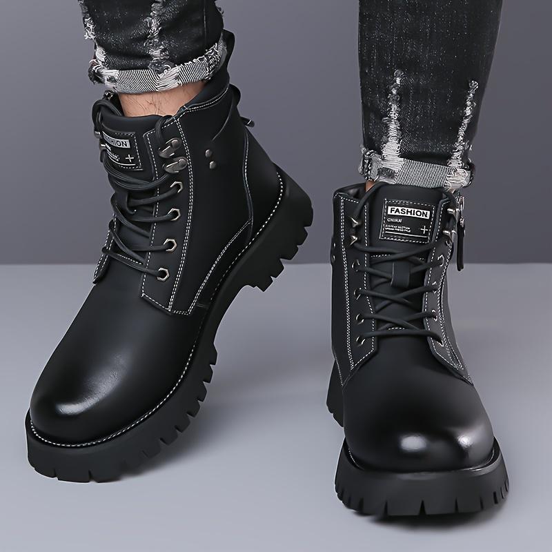 Men's Fashion Motorcycle Boots, Waterproof, Non-Slip, Wear-Resistant High Top LASE-up Boots, Synthetic Leather Upper, Suitable for Outdoor, Autumn and Winter