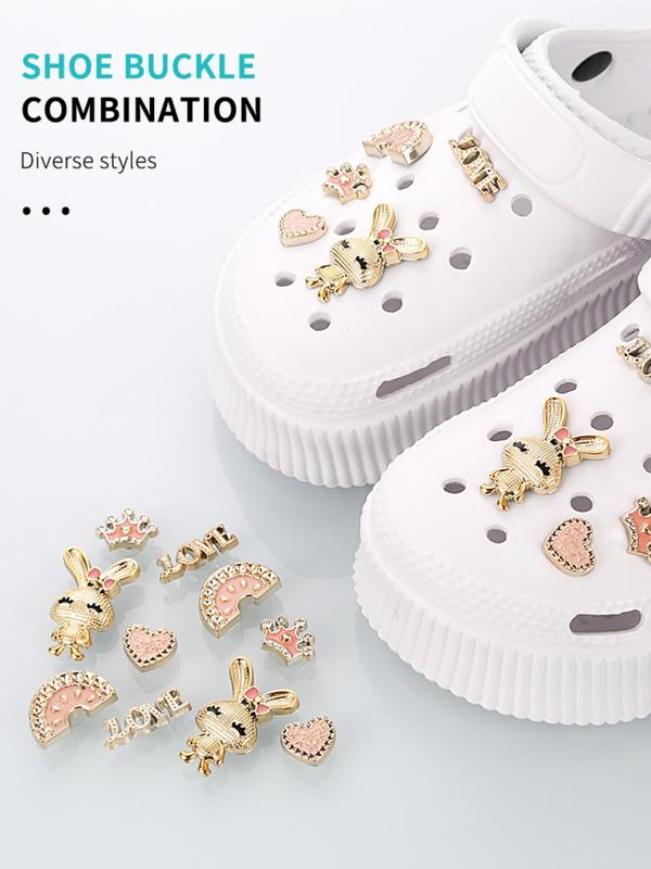 Cute Rabbit & Heart Design Shoe Charms, Rhinestone Decorated Shoe Decoration Charms, Fashionable Shoes Decoration for Women & Girls