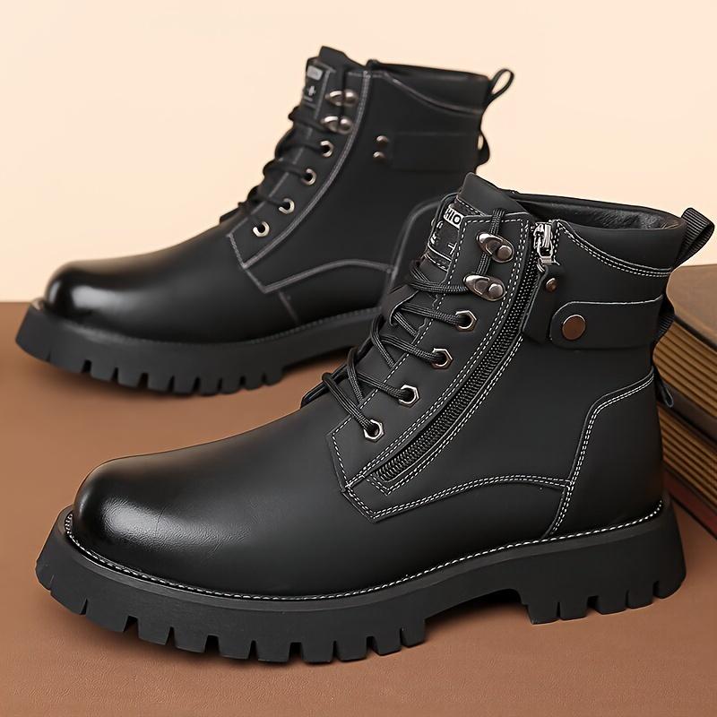 Men's Fashion Motorcycle Boots, Waterproof, Non-Slip, Wear-Resistant High Top LASE-up Boots, Synthetic Leather Upper, Suitable for Outdoor, Autumn and Winter