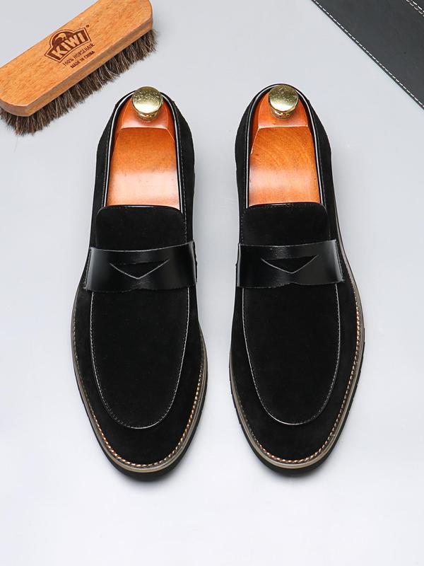 Men's Business Style Solid Color Slip on Loafer Shoes, Fashionable Pointed Toe Patched Design Dress Shoes for Work Office, Male All-match Commuter Shoes for Daily Wear