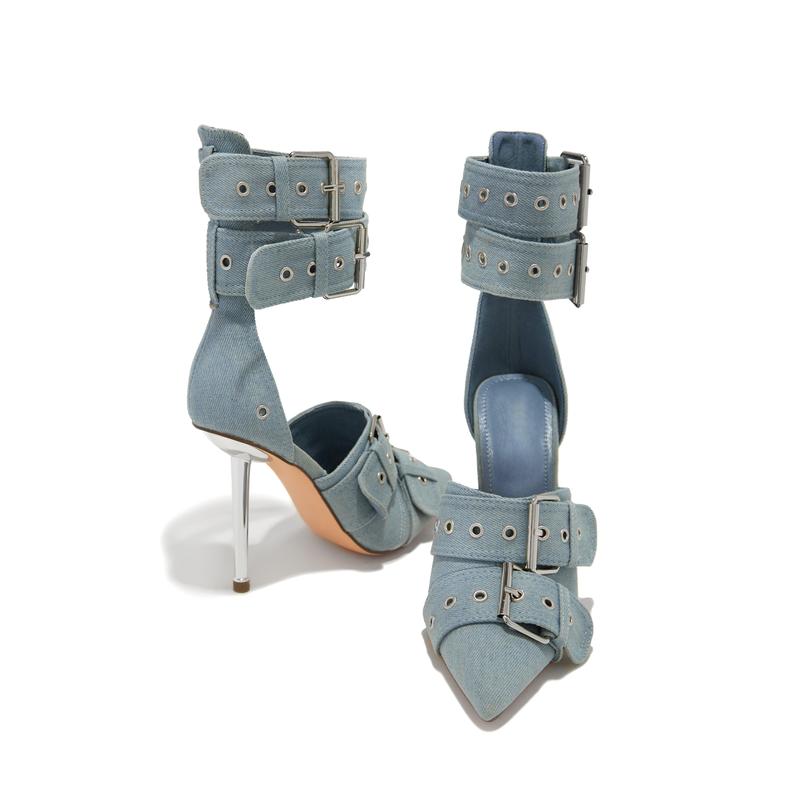 Kora Ankle Strap Pumps - Denim