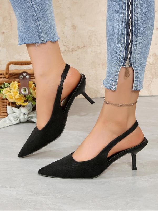 New 2024 Fashionable Pointed Toe Slip on Kitten Heels, Elegant Solid Color Sandals for Party, Daily Clothing Decor for Women & Girls