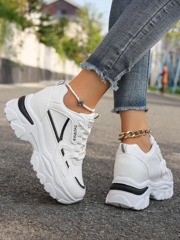 Women's Fashionable Pu Leather Platform Wedge Sneakers, Casual Comfortable Slip on Shoes, All-match Round Toe Sneakers for Daily Wear