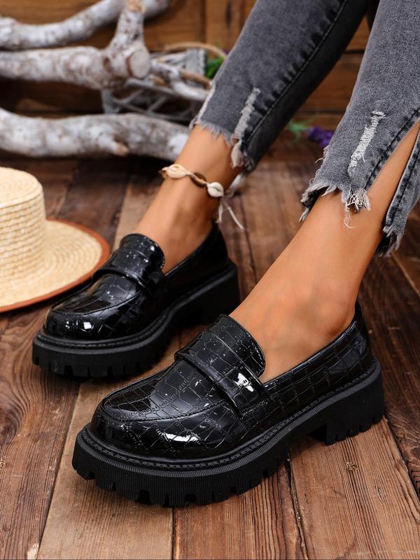 Women's Fashionable Solid Color Slip on Loafers, Casual Comfortable Round Toe Platform Shoes for Daily Wear, All Match Commuter Shoes for Work & Daily