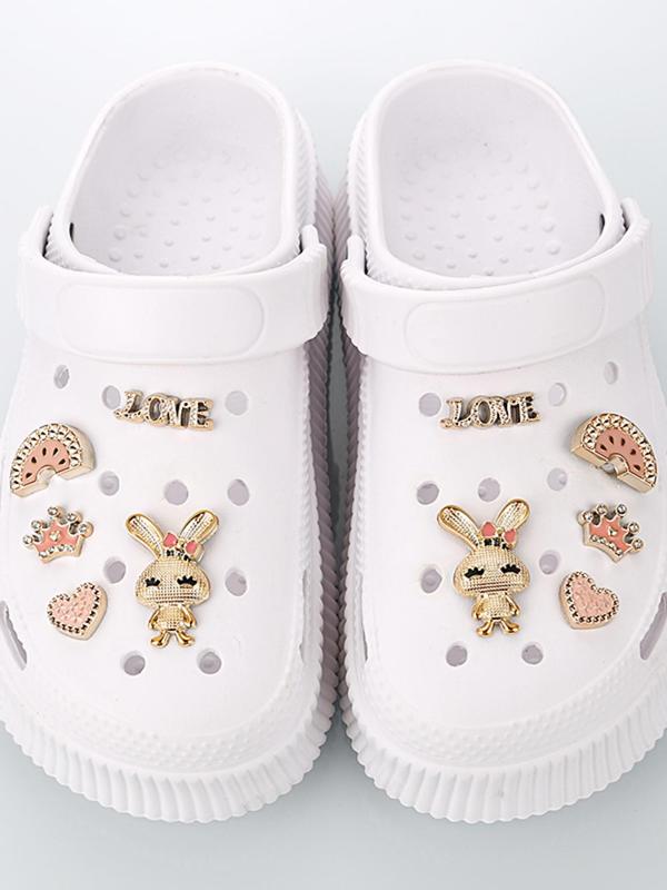 Cute Rabbit & Heart Design Shoe Charms, Rhinestone Decorated Shoe Decoration Charms, Fashionable Shoes Decoration for Women & Girls