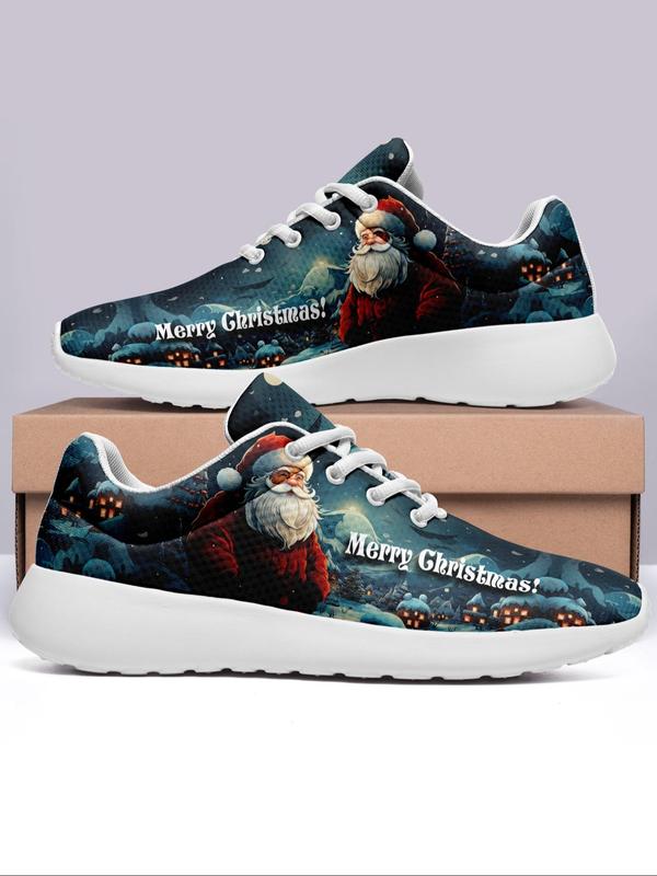 Men's Christmas Print Lace Up Front Sneakers, Casual Comfortable Soft Sole Sports Running Shoes, Male All-match Round Toe Shoes for Daily Wear