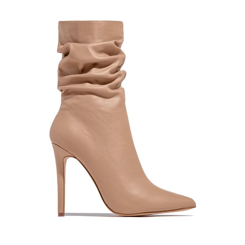 So Flirty Ruched Detailed Ankle Heel Boots - Nude