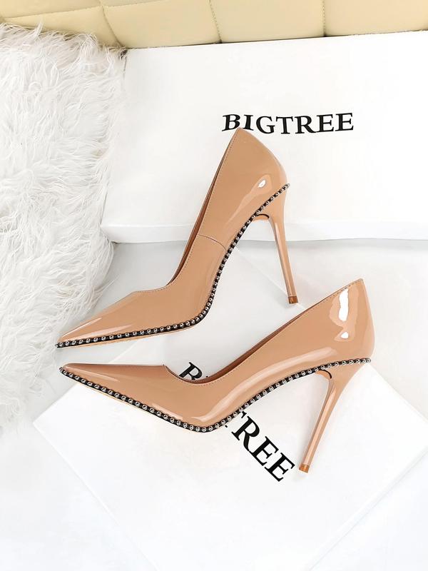 Women's Fashionable Rivet Decorated Stiletto Heels, Elegant Pointed Toe High Heel Shoes for Party, Banquet, Daily Clothing Decor for Women & Girls