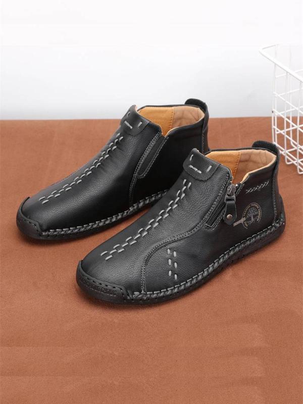 Men's 1 Pair Simple Design Letter Design Pu Leather Ankle Boots, Minimalist Casual Side Zip Design Boots For Daily Life