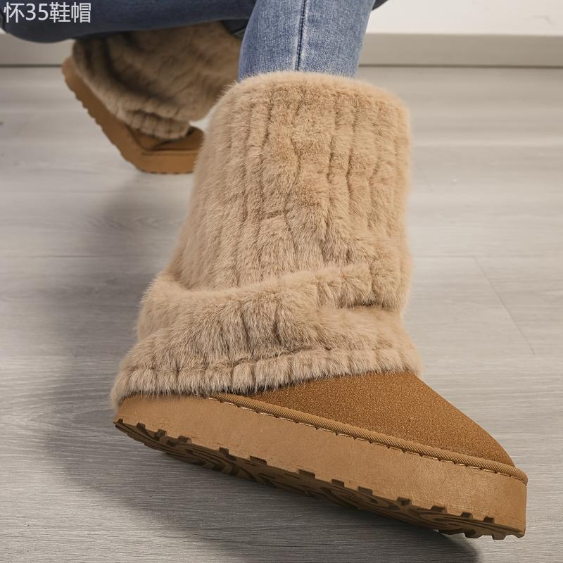 Cozy Winter Mid Calf Boots - Soft Plush Lined, Slip-On Design, Comfortable Casual Wear for Cold Weather - Ideal for Daily Outdoor Activities Walking Shoes Women Girl Footwear Insole Platforms Nail Chef fur boots winter boots