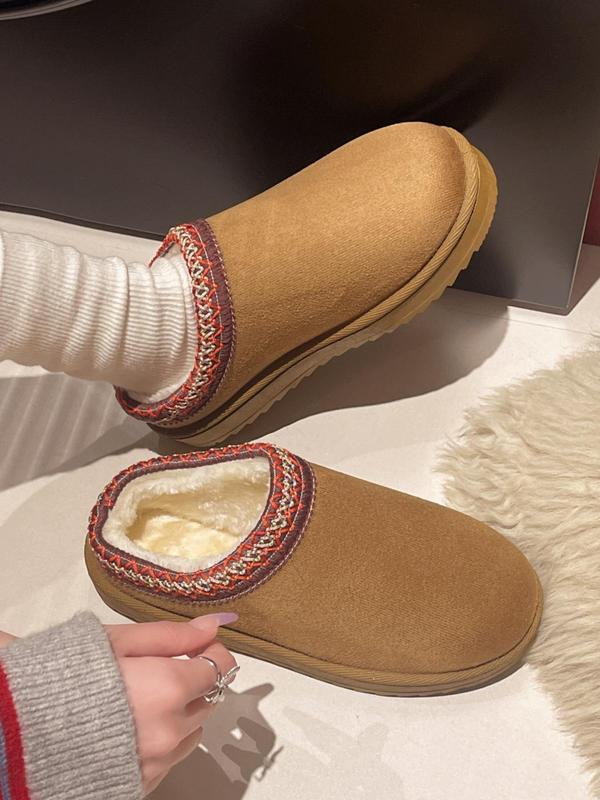 Women's Embroidered Design Plush Slippers, Casual Soft Comfortable Home Slippers, Warm Slippers for Indoor & Outdoor Use for Fall & Winter